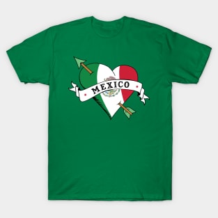 I Love Mexico Flag Heart Tattoo Flash T-Shirt